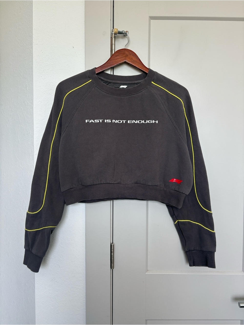 FORMULA ONE PACSUN GREY FAST IS NOT ENOUGH CROPPED SWEATER WOMENS MEDIUM
